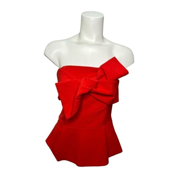 Adelyn Rae Red Strapless Peplum‎ Top Bow sz Small - Picture 1 of 7